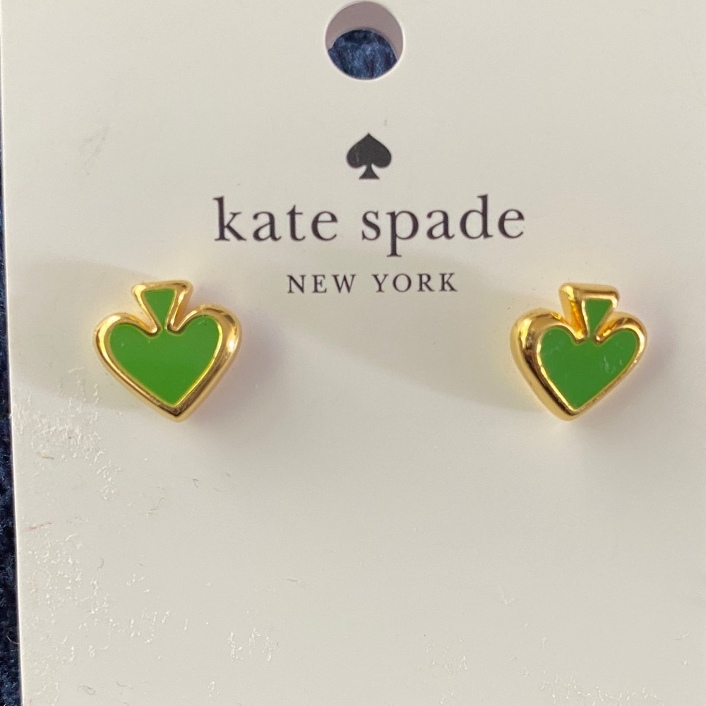 Kate Spade Gold and Green Heart Earrings